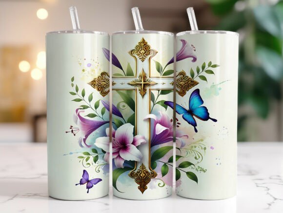 20oz Floral Cross Christian Tumbler Wrap