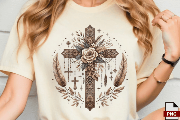 Boho Christmas Jesus Cross Illustrations