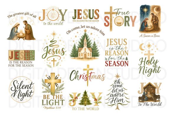 Christian Christmas PNG Bundle Nativity Illustrations