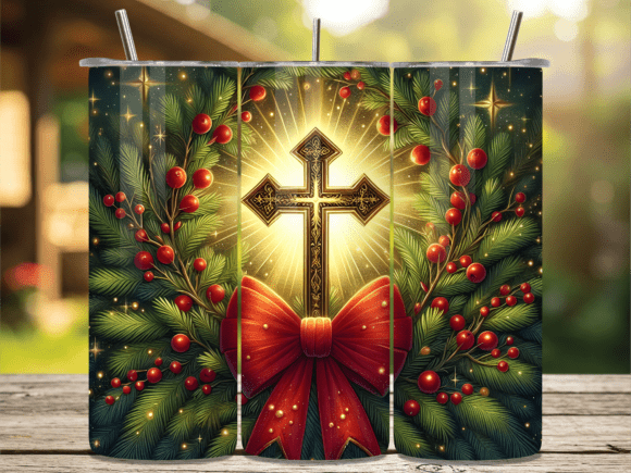 Christian Cross Red Bow Tumbler Wrap PNG