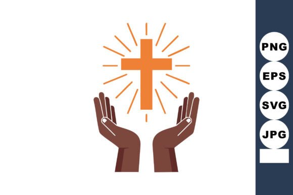 Christian Cross with Raised Hands and Ra Illustrations