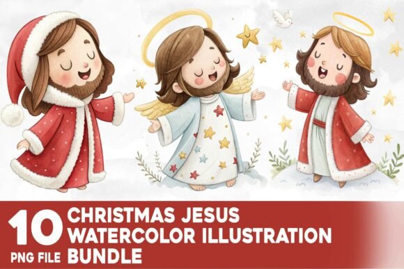 Christmas Jesus Watercolor Bundle Illustrations