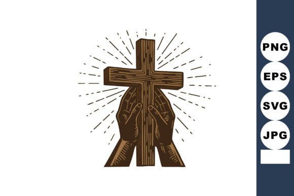 Hands Holding Wooden Christian Cross Illustrations