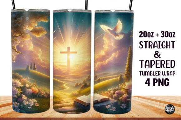 Sunrise Cross Christian Tumbler Wrap PNG